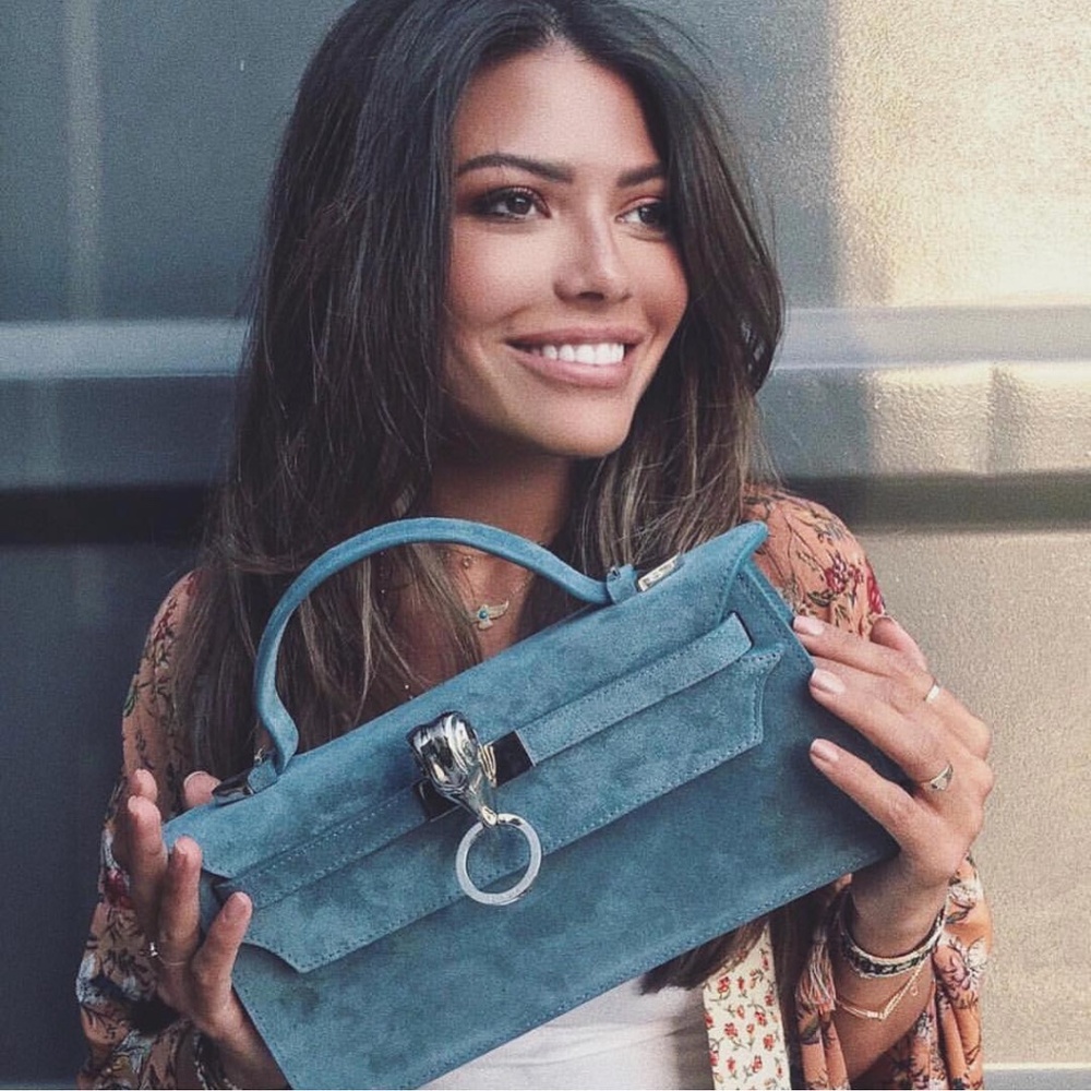 $899 NEW LYA LYA Mini Vultura Clutch Suede-like Blue Silver Shoulder Bag Dubai
